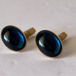 Vintage SWANK Domed Blue Glass Cuff Links